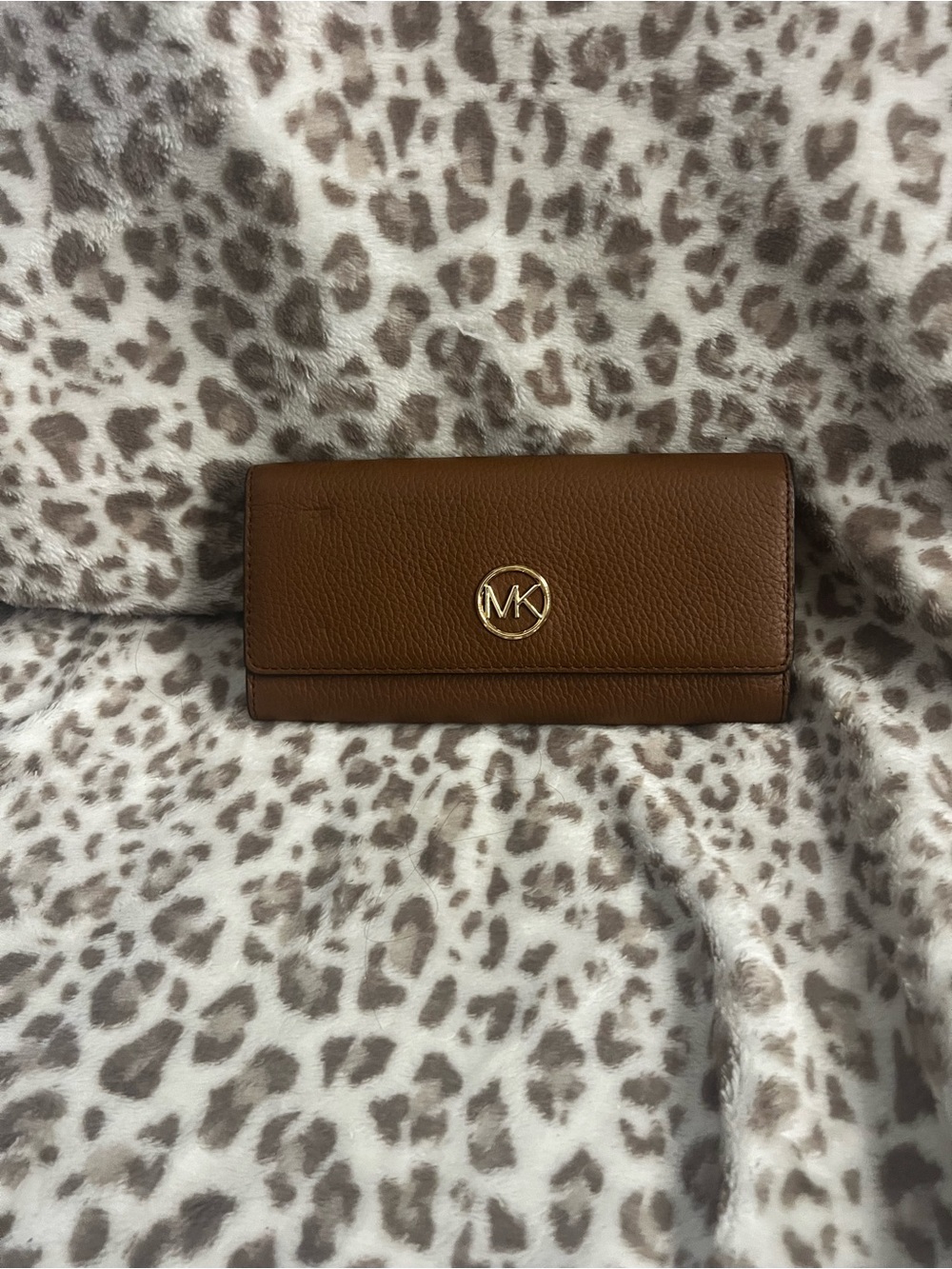 Michael Kors Chestnut Brown Pebbled Leather Wallet with Gold MK Emblem